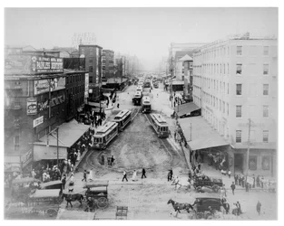 Straßenbahn-Wende auf der Market Street, Philadelphia, ca. 1910